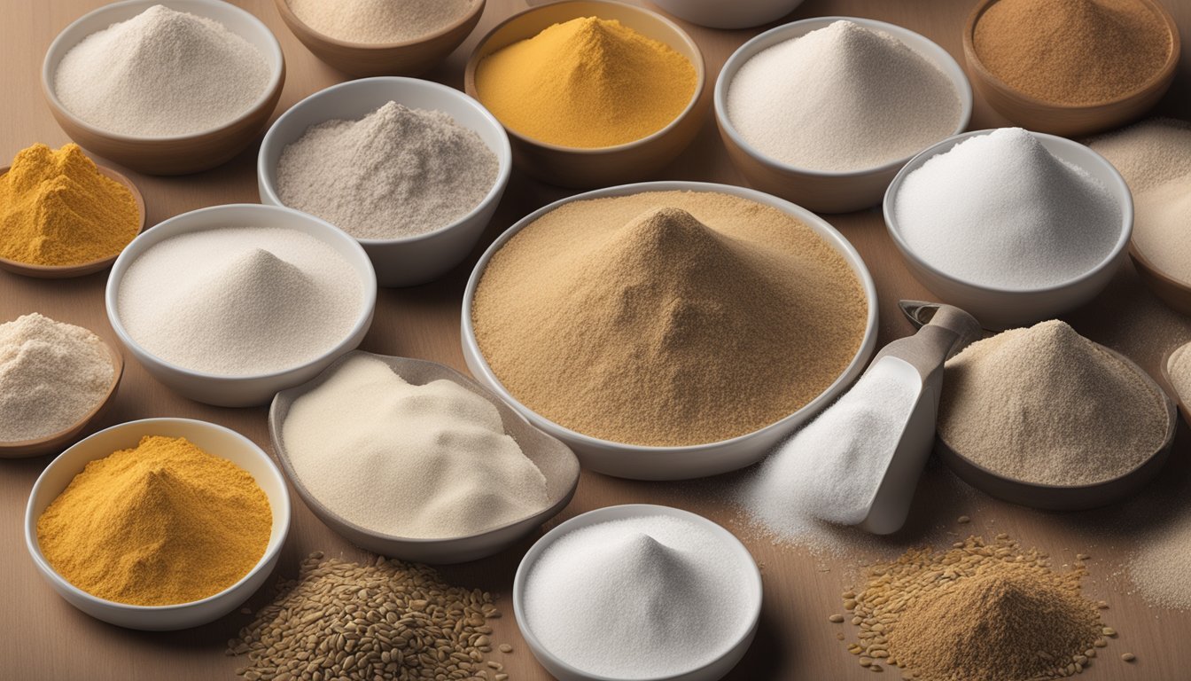 A pile of rye flour sits next to various other types of flour, with question marks hovering above them