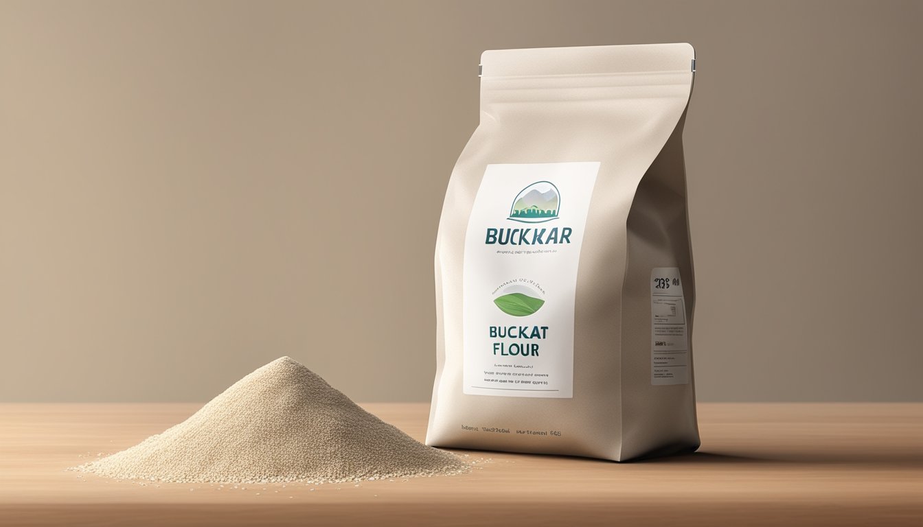 A clear bag of buckwheat flour with no visible signs of spoilage, stored in a cool, dry pantry