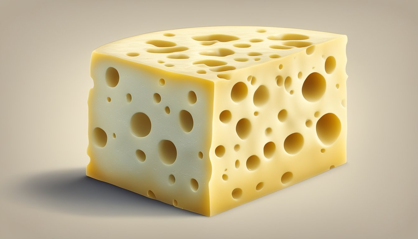 A block of swiss cheese with visible mold spots and a sour smell