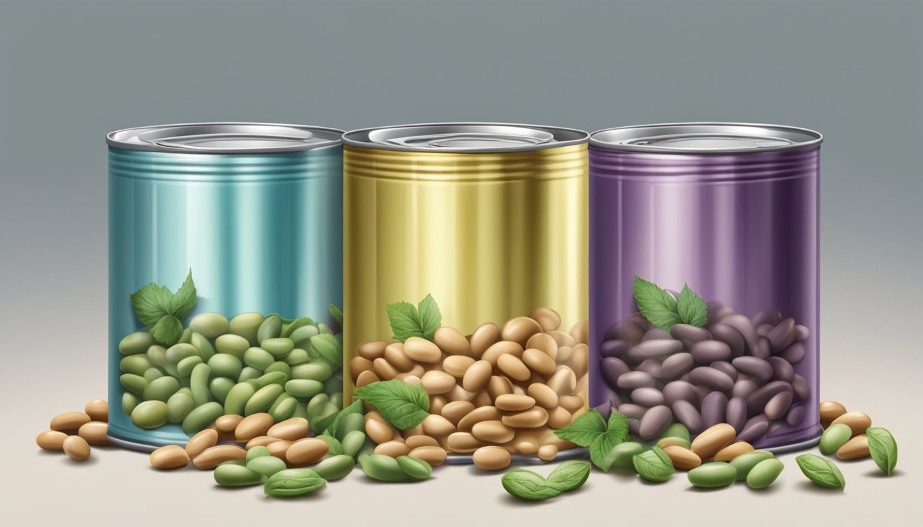 A can of beans with a bulging lid, surrounded by mold and a foul odor