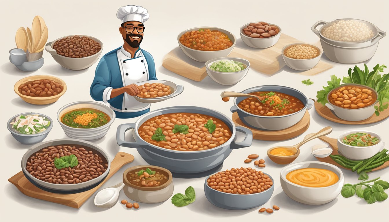 A chef creatively uses pinto beans in a variety of dishes, from soups to salads, showcasing their versatility in cooking