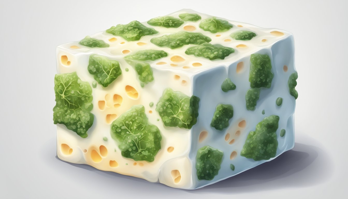 A block of paneer with mold and a sour smell