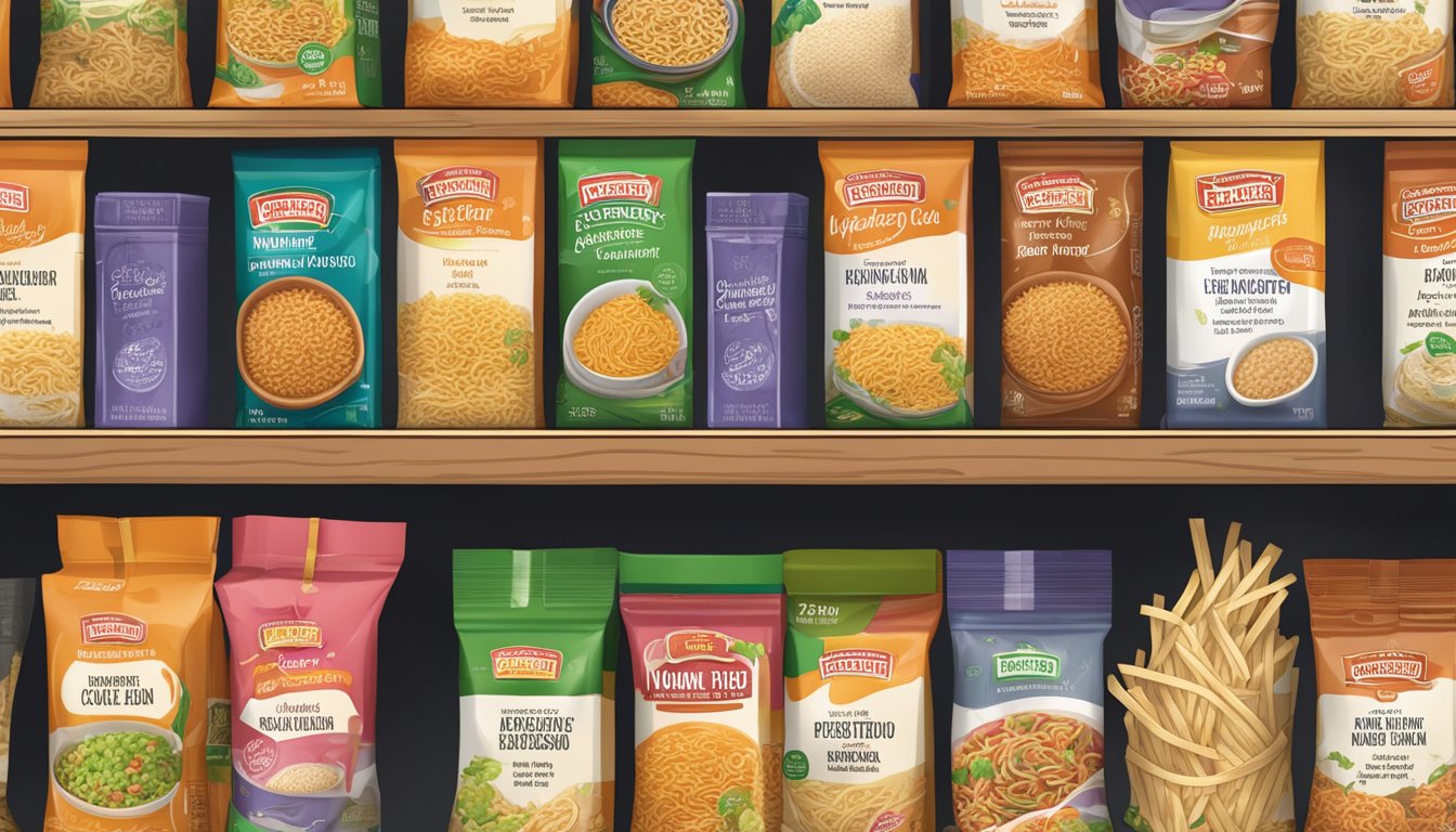 A pantry shelf with expired and unexpired instant noodle seasoning packets