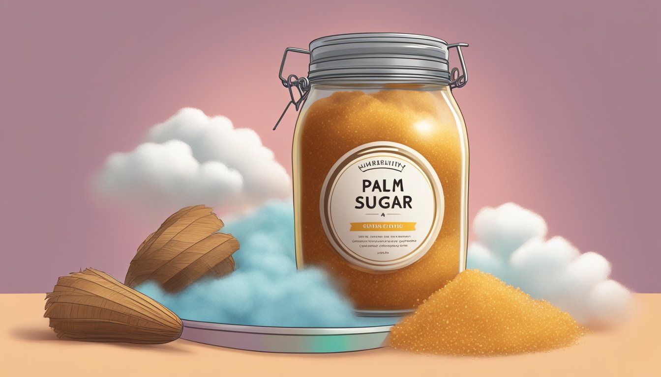 A jar of palm sugar stands next to other sugars, surrounded by a cloud of uncertainty