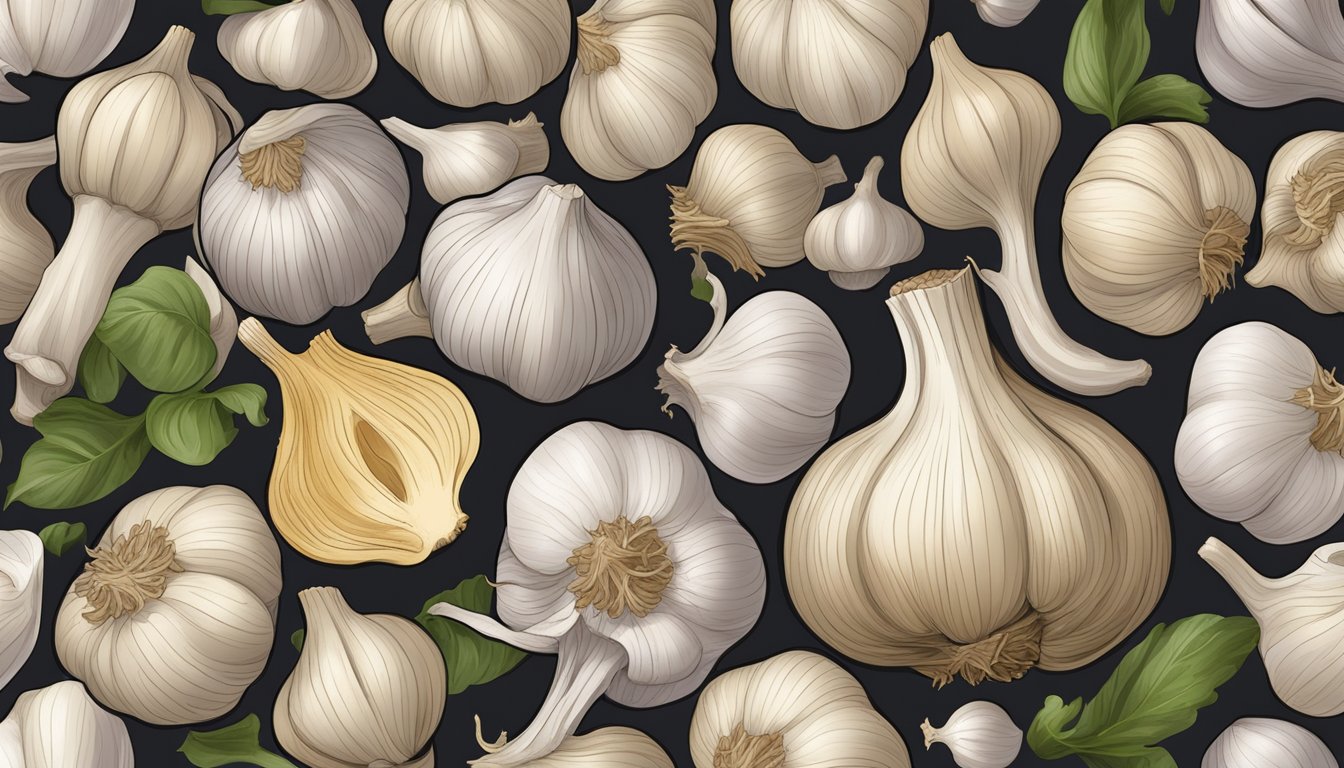 A pile of garlic cloves in various stages of decay, surrounded by a faint odor