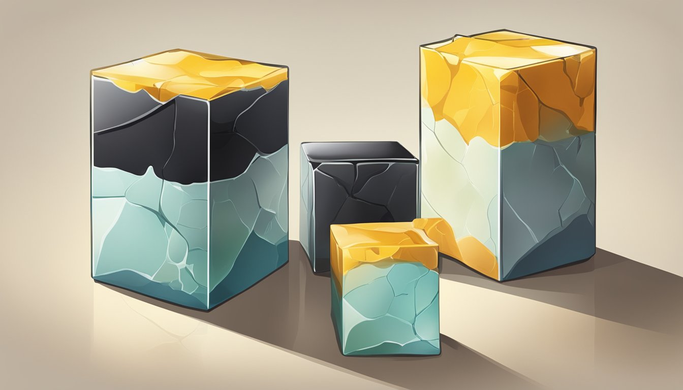 A close-up of a cracked, discolored bouillon cube next to a fresh, vibrant one on a kitchen counter