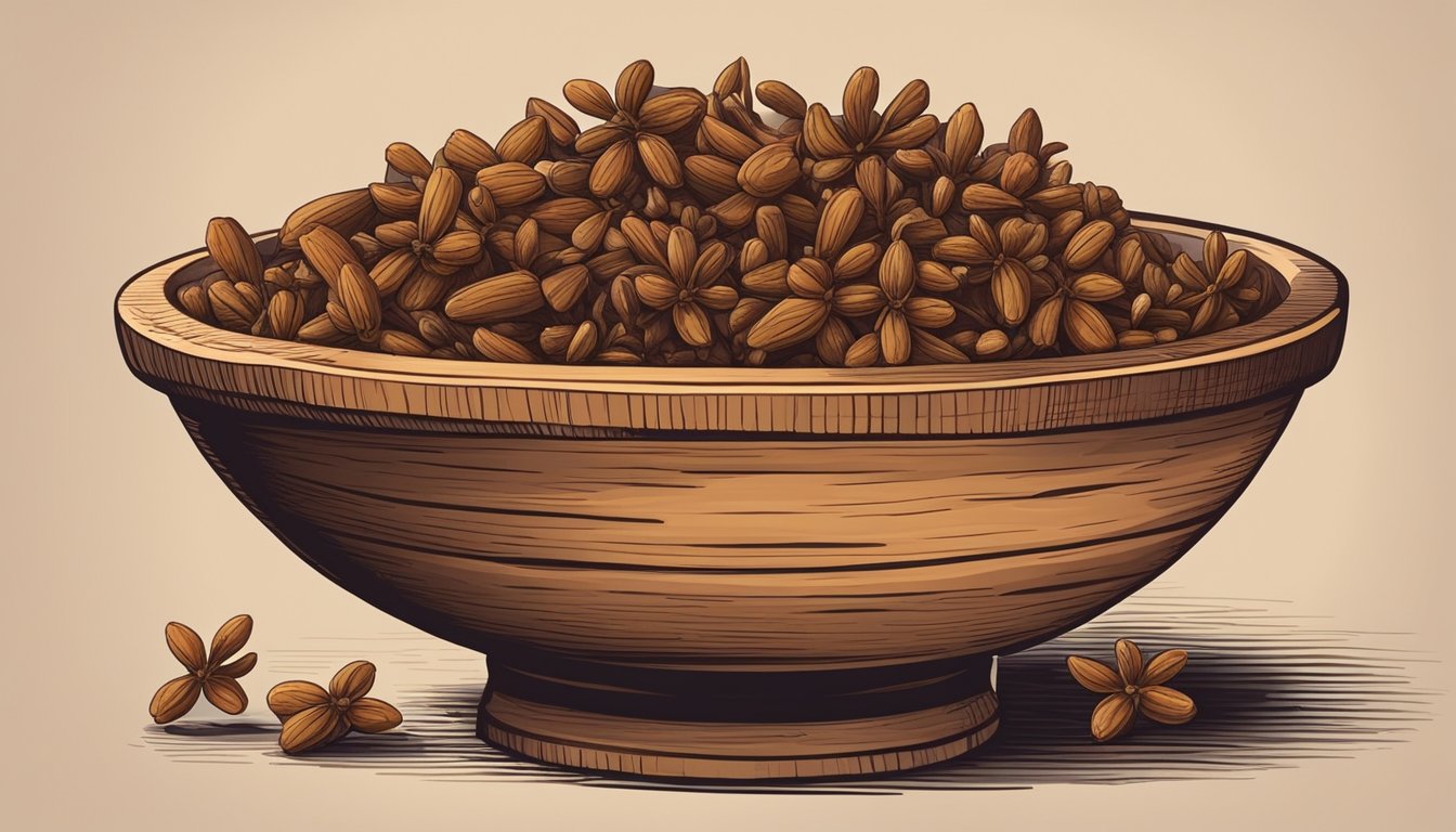 A pile of cloves sits in a wooden bowl, some fresh and plump, others shriveled and discolored, surrounded by a faint aroma