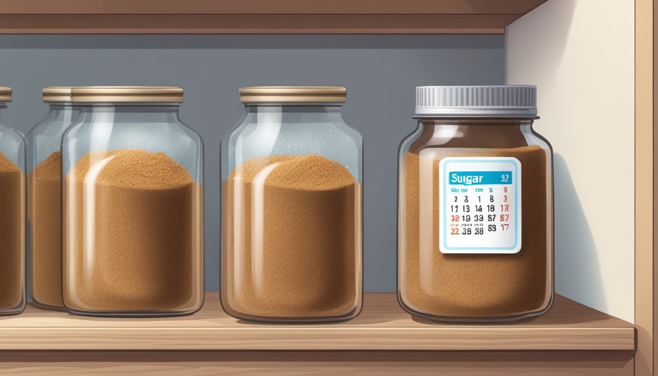 A jar of coconut sugar sits on a shelf, sealed and labeled. A calendar on the wall shows the current date