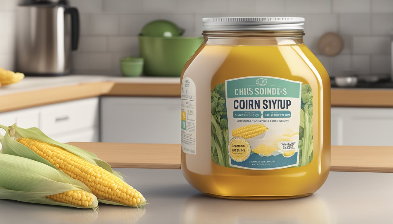 A jar of corn syrup solids sits on a kitchen counter. The label is faded, and the contents appear discolored and lumpy