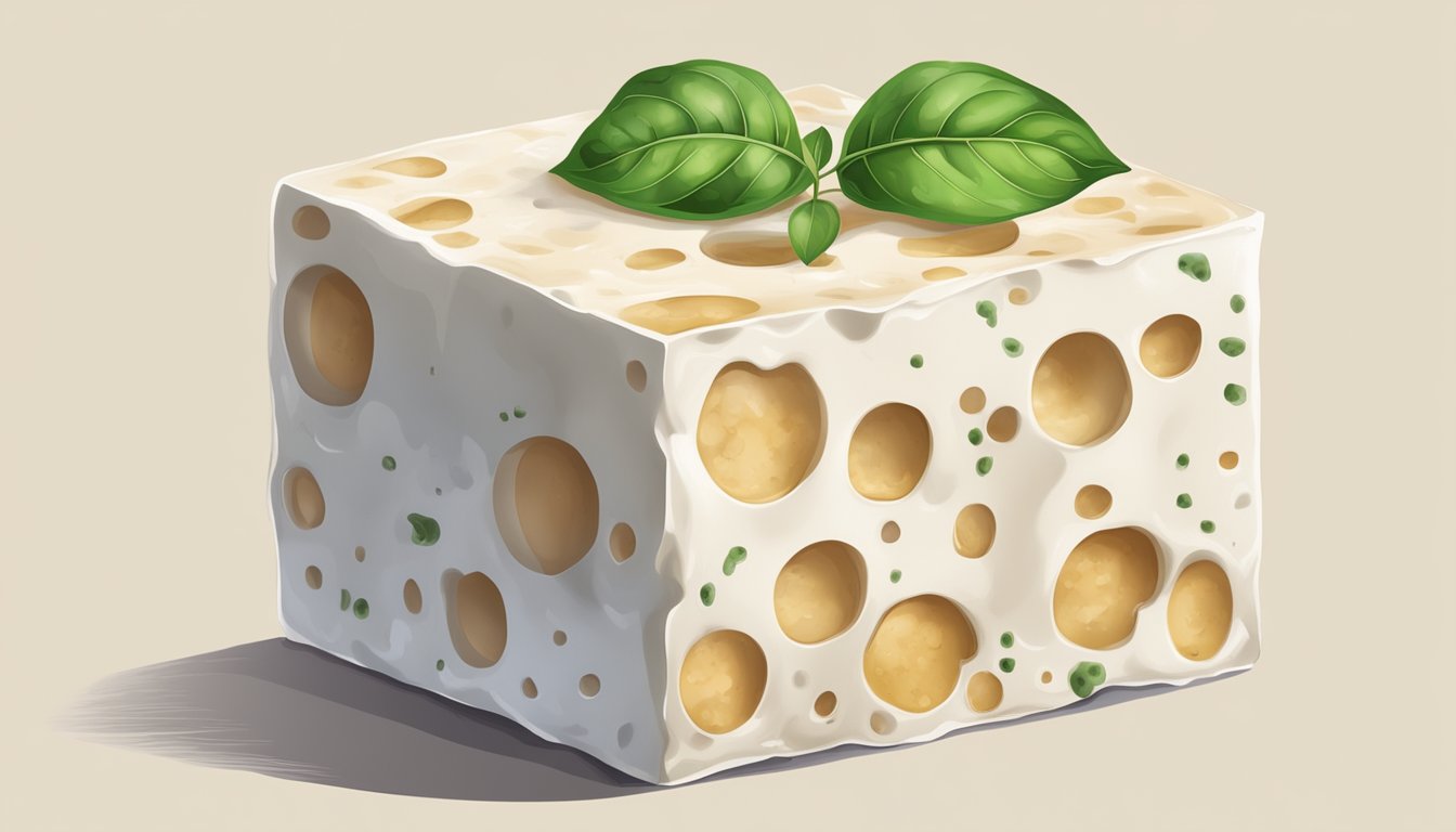 A block of tofu with visible mold and a foul odor