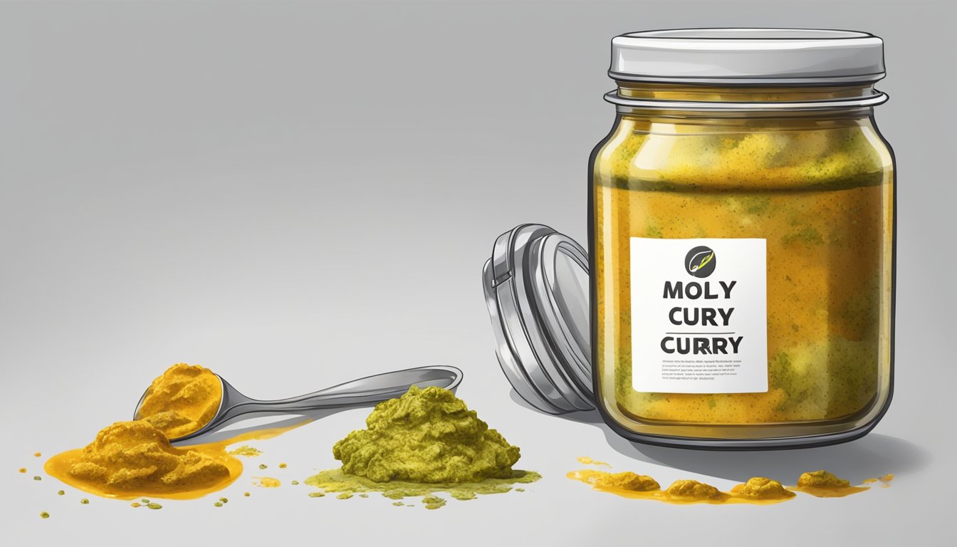 Moldy curry paste in open jar, with foul odor