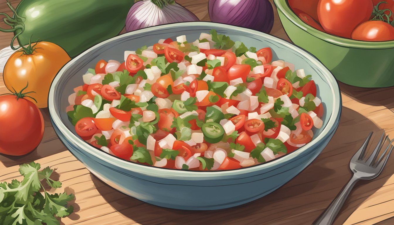 A bowl of pico de gallo sits on a kitchen counter, the tomatoes and onions showing signs of mold and discoloration