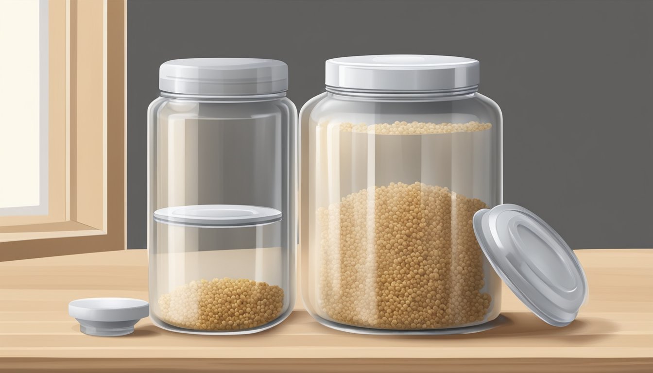 A clean, dry pantry with a sealed container of white pepper, away from heat and sunlight