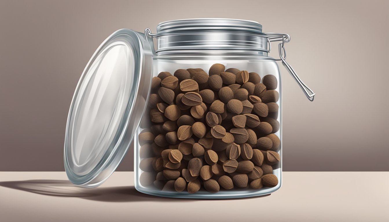 A sealed jar of allspice on a clean, dry shelf, away from direct sunlight and heat sources