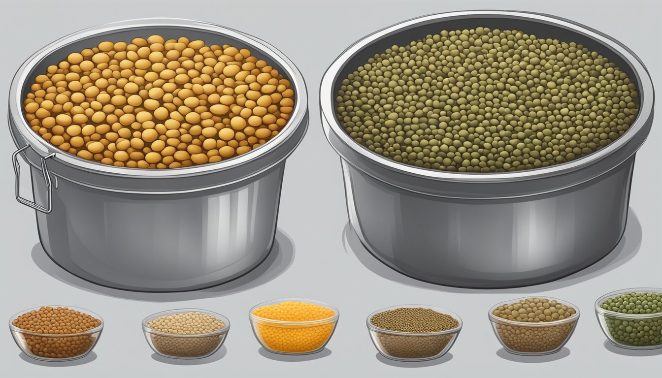 Lentils with mold and a foul odor, stored in a damp, unsealed container