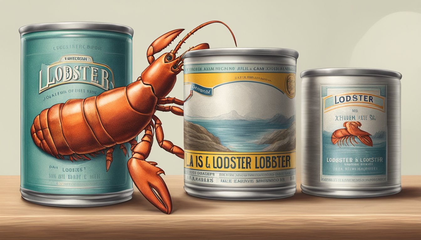 A can of lobster sits on a kitchen counter, its label faded and dented. The can's expiration date is clearly visible, showing that it has expired