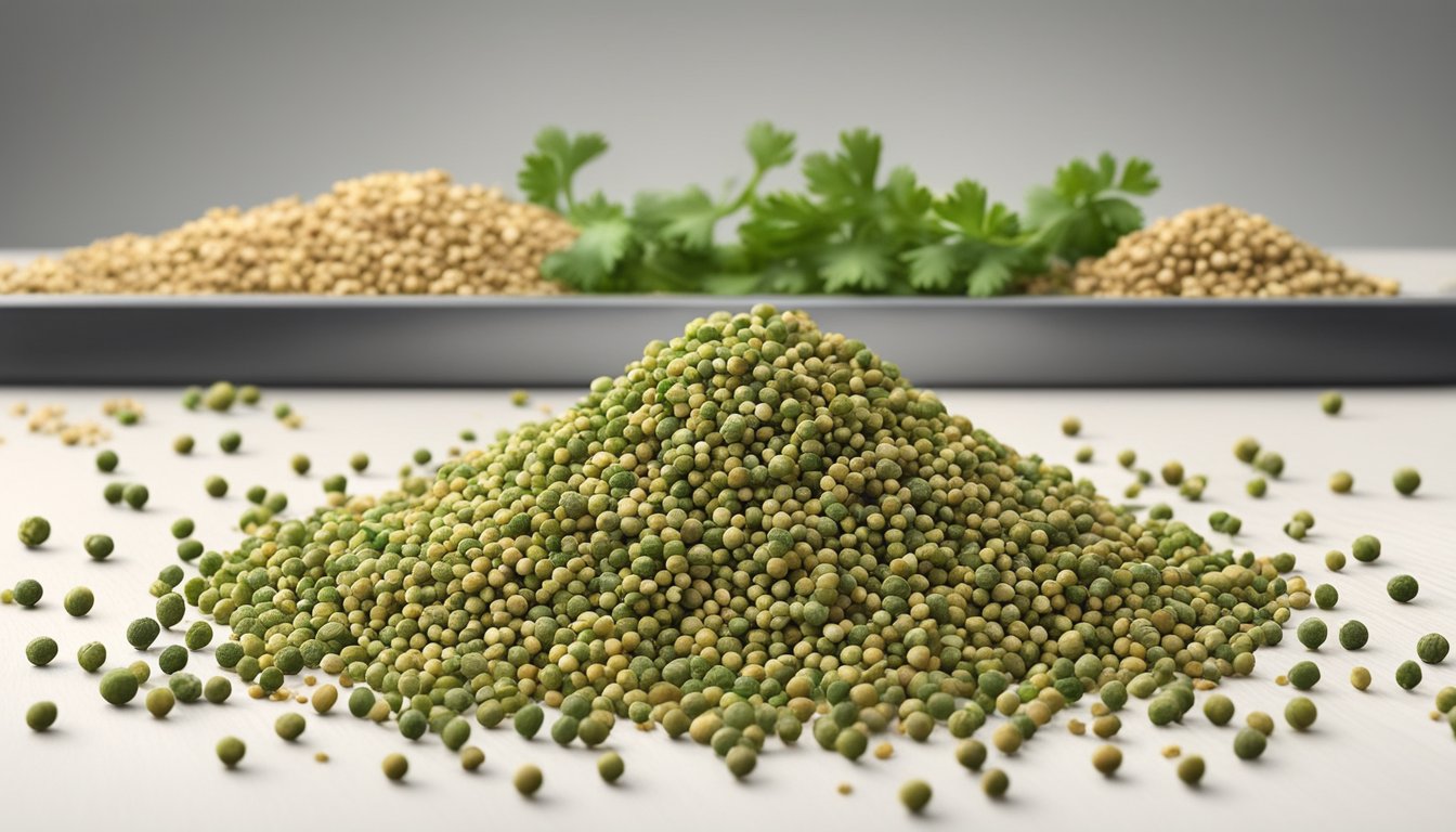 Coriander seeds scattered on a kitchen counter, some discolored and moldy, others with a foul smell