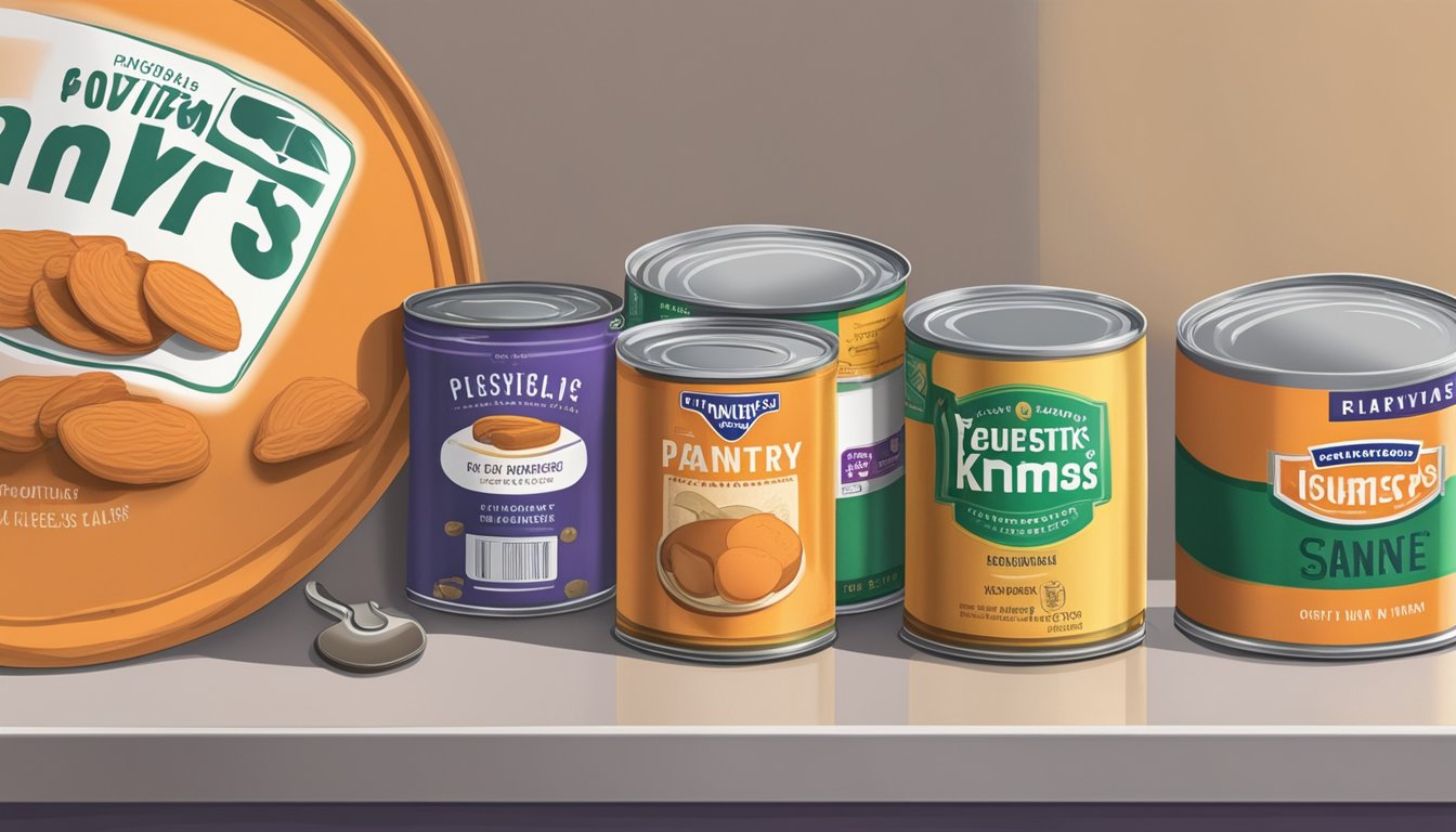 A pantry shelf with expired canned yams, a dusty label, and a can opener nearby