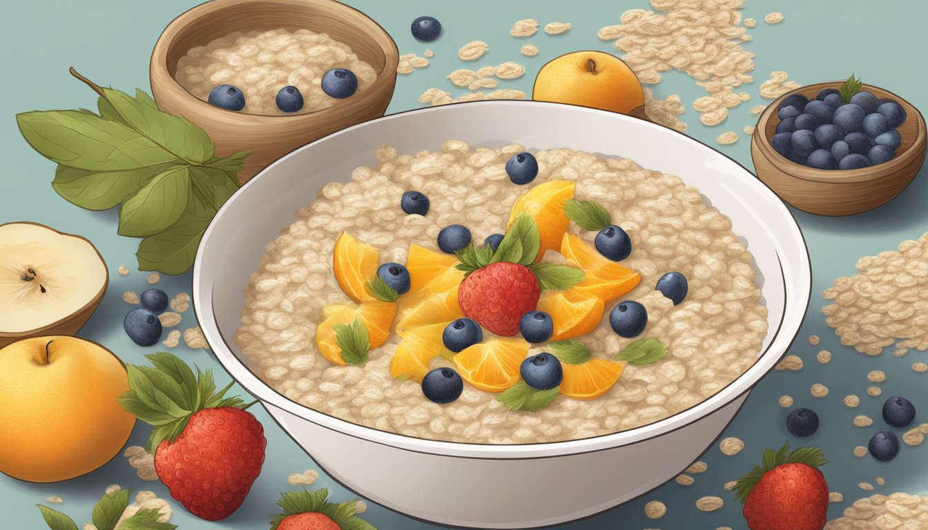 A bowl of moldy oatmeal with a foul odor, surrounded by fruit flies