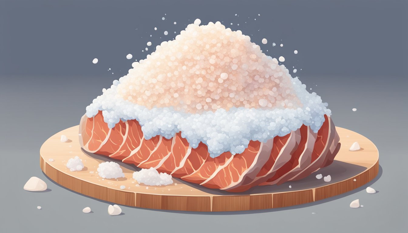 A pile of salt covering a piece of meat, preventing spoilage