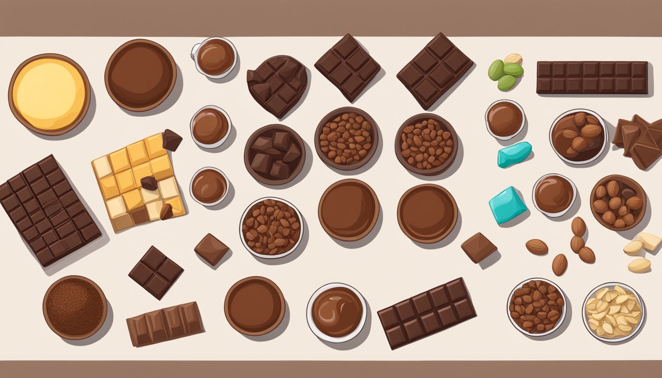 A table with various chocolate ingredients laid out for examination