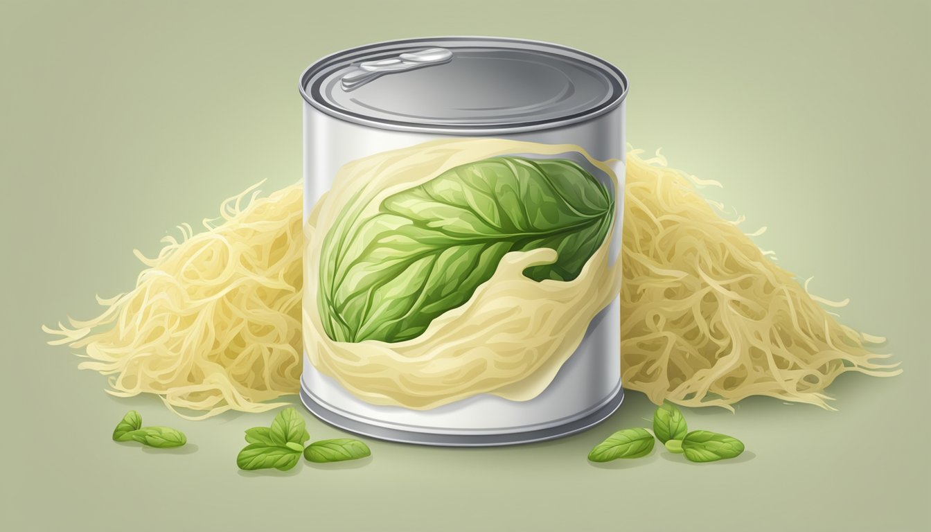 An open can of sauerkraut with mold and a foul odor