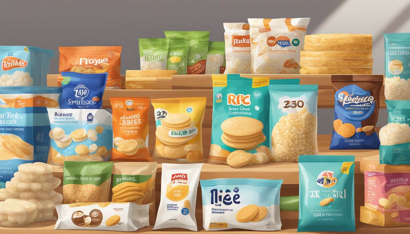 A stack of rice cakes sits untouched on a shelf, surrounded by other snacks. The expiration date on the packaging has long passed