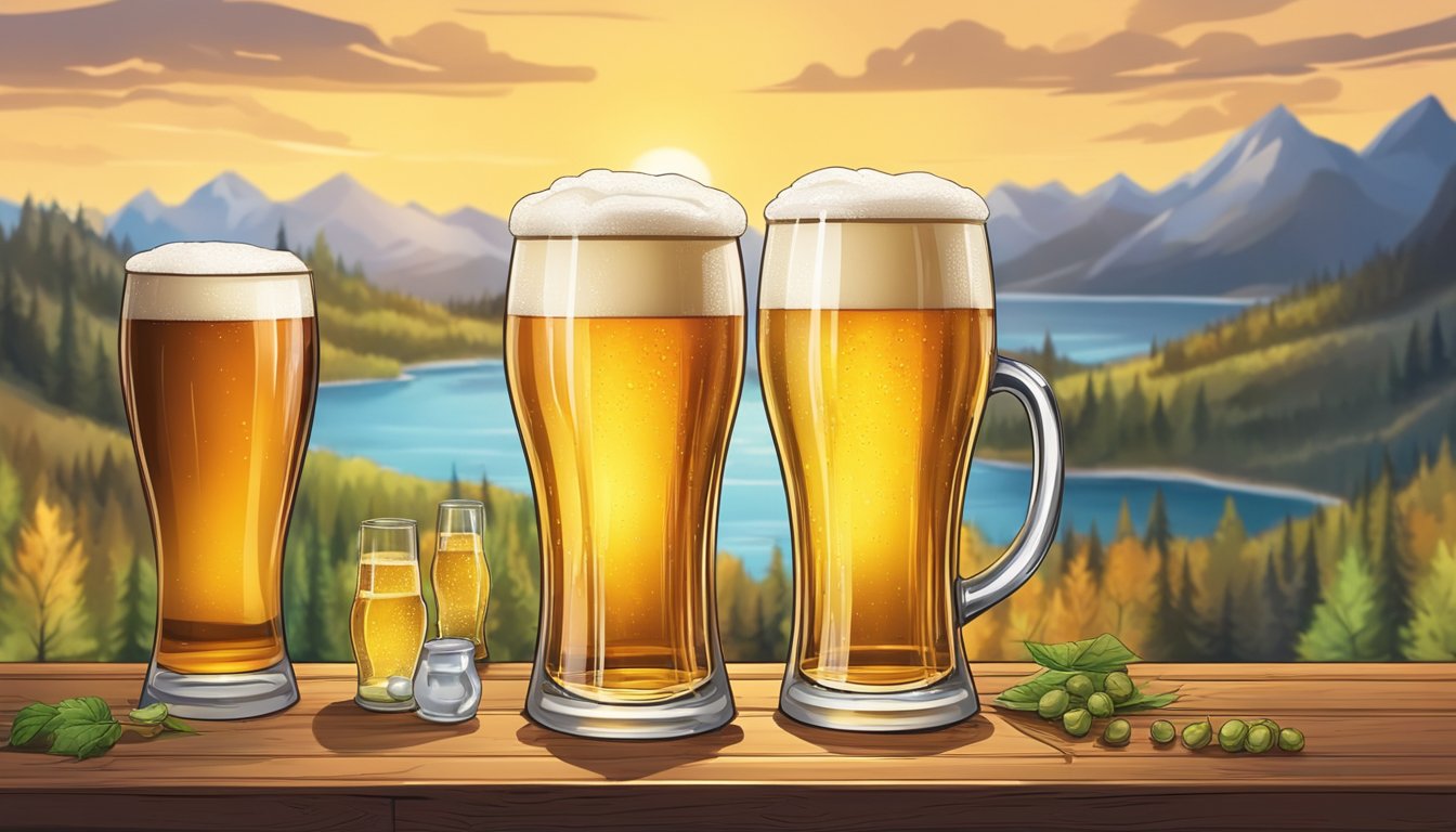 A glass of beer sits on a wooden table, surrounded by various components such as heat, light, and oxygen, all influencing its degradation