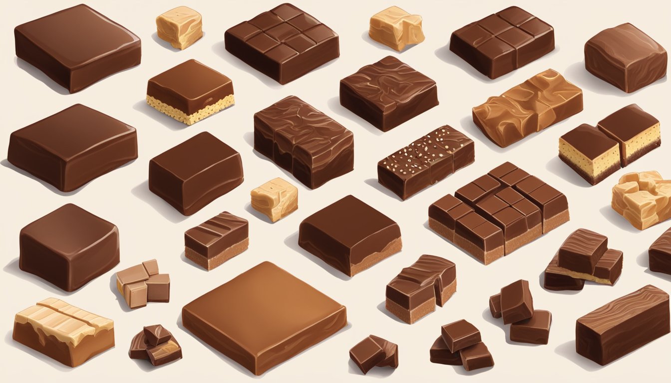 A table with various types of fudge arranged for inspection