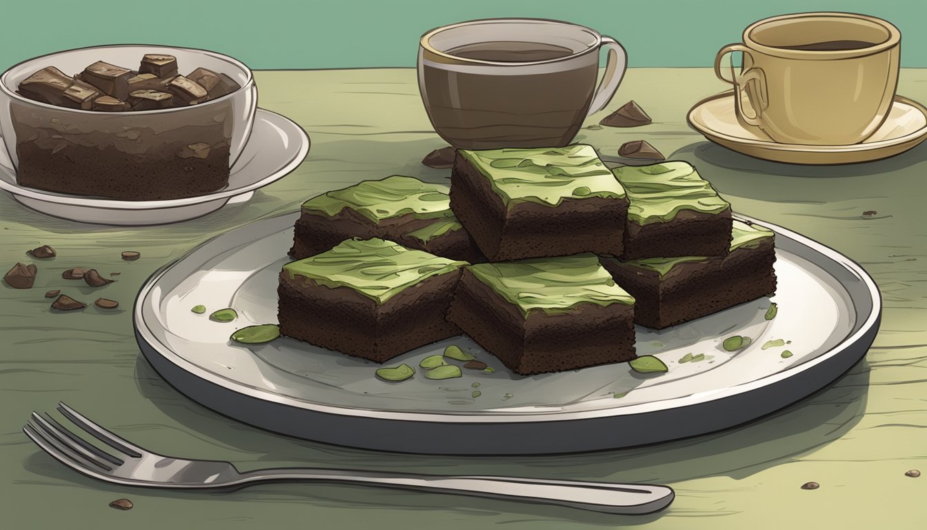 A plate of brownies with a moldy, greenish tint and a pungent odor