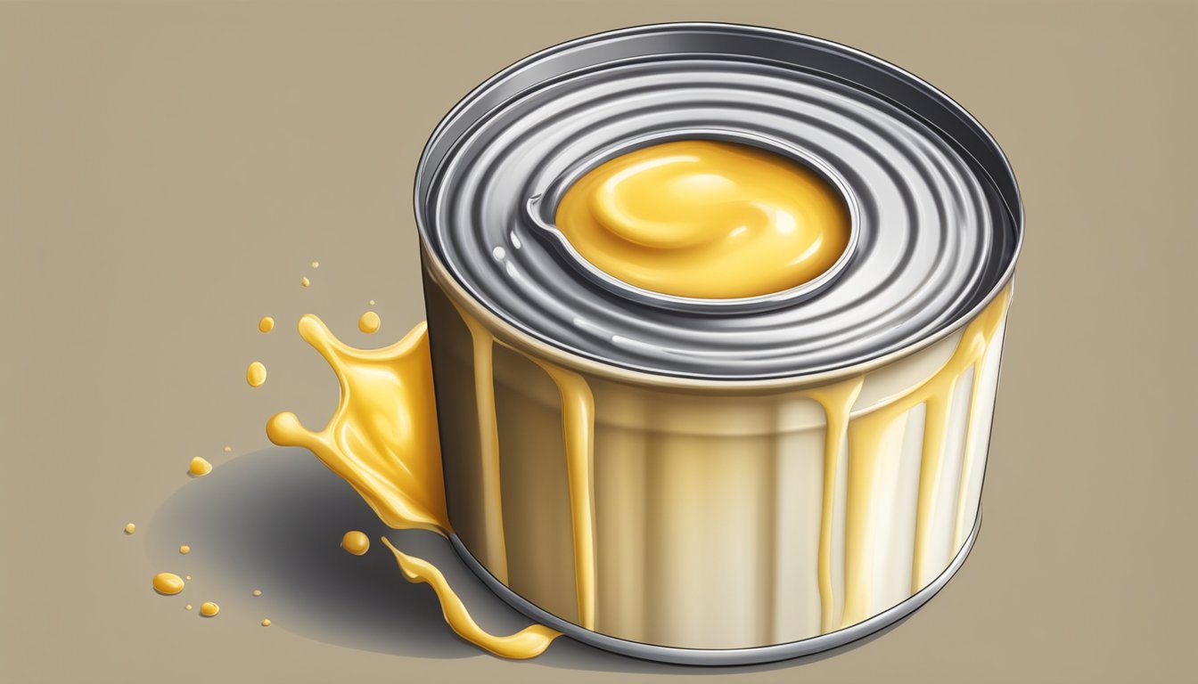 A can of custard with a bloated, dented, or rusted exterior, leaking liquid, or foul odor