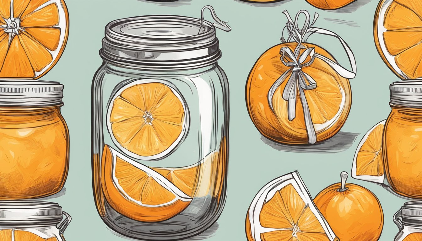 A mason jar of homemade orange extract with fresh orange peels