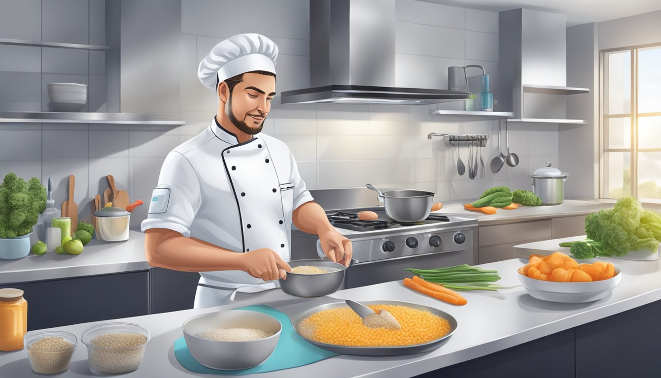 A diabetic chef cooking with allulose in a modern kitchen