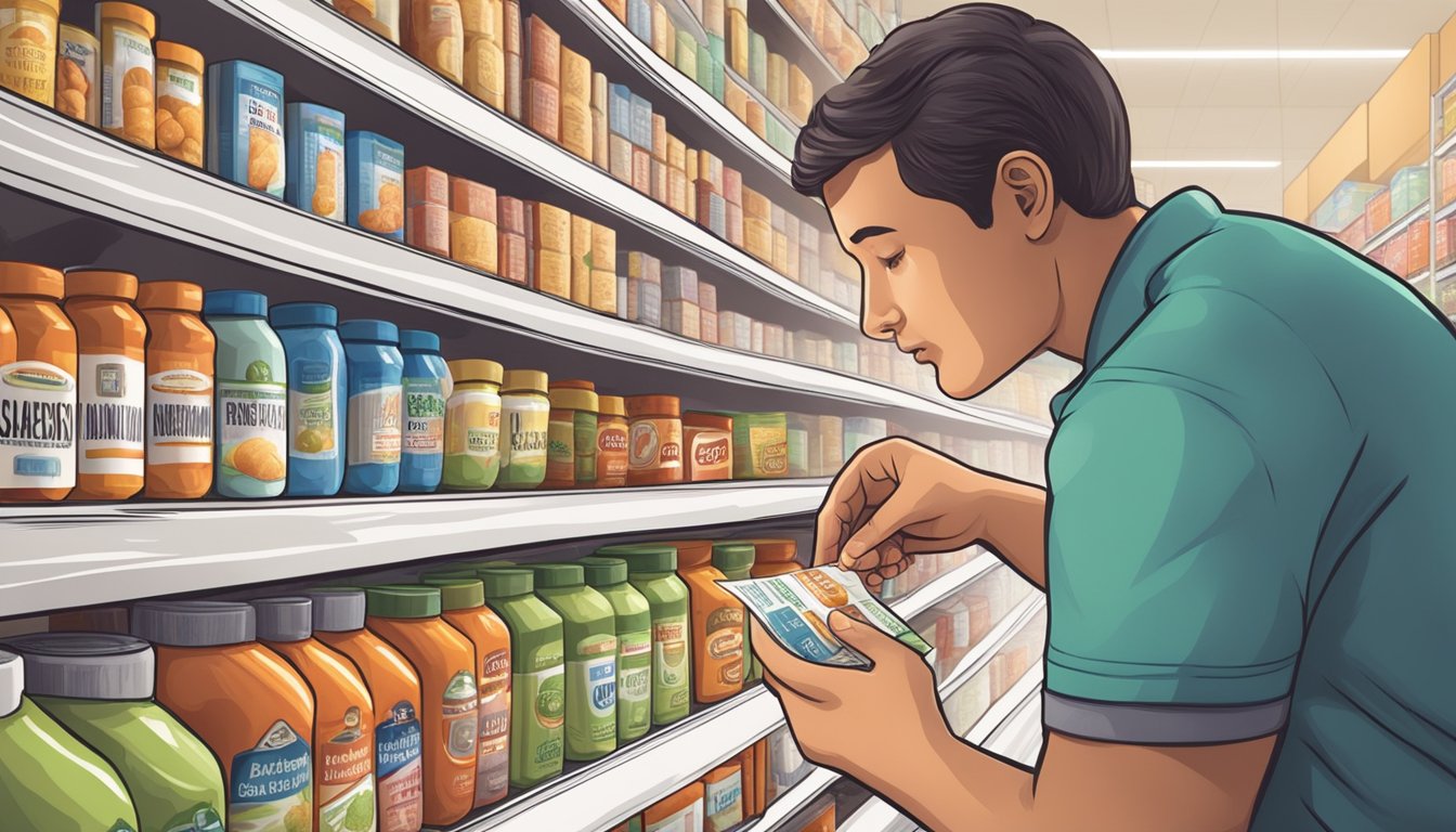 A diabetic person examining food labels with aspartame