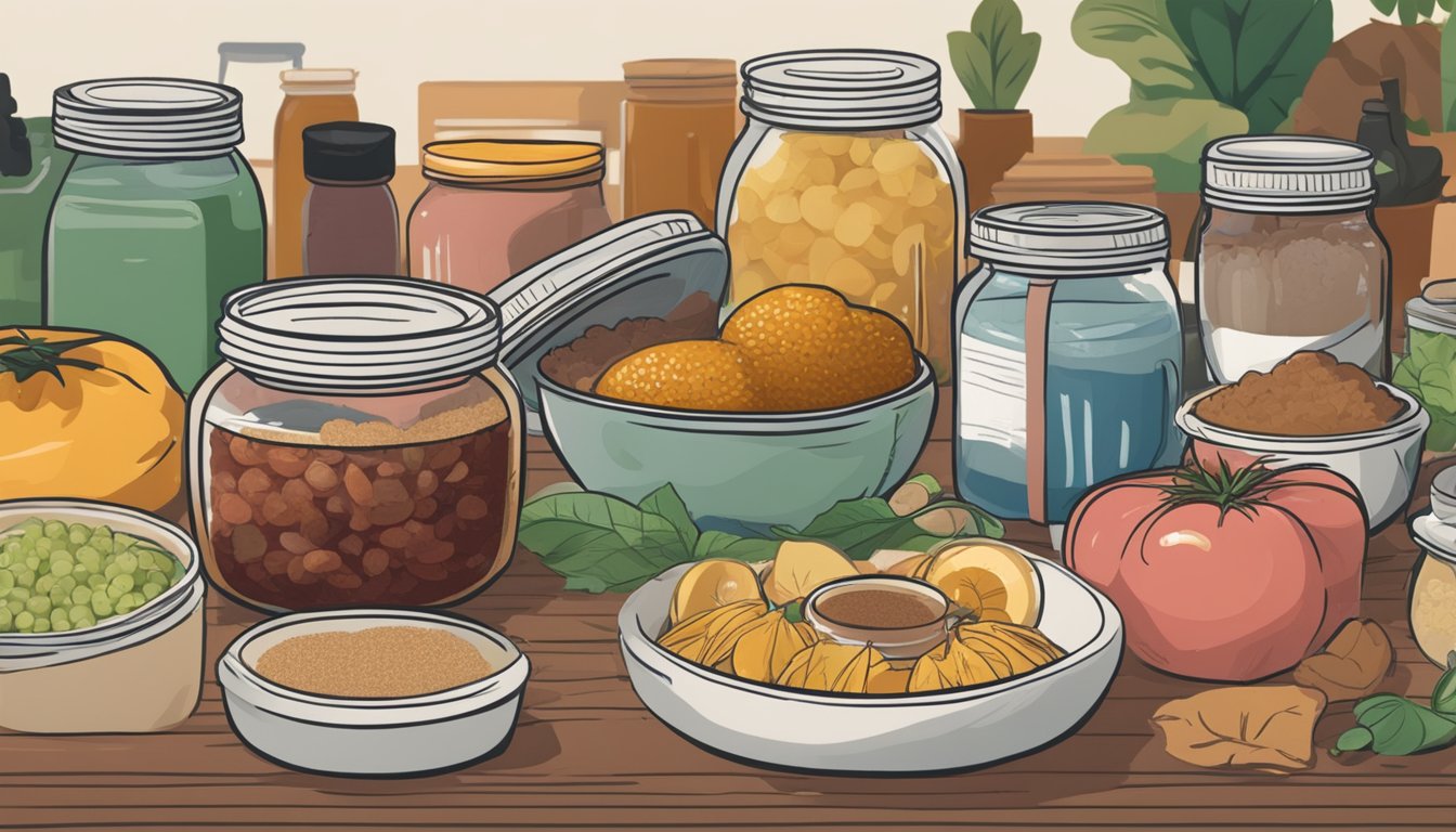 A jar of bagoong sits on a table, surrounded by ingredients. A diabetic person looks at it with uncertainty