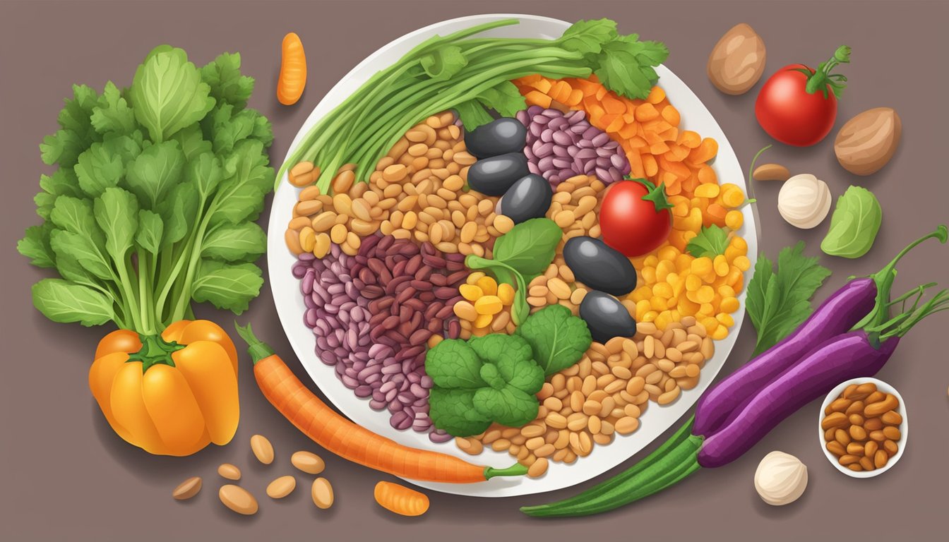 A colorful plate of borlotti beans, vegetables, and a measuring tape, symbolizing the importance of diet for diabetics