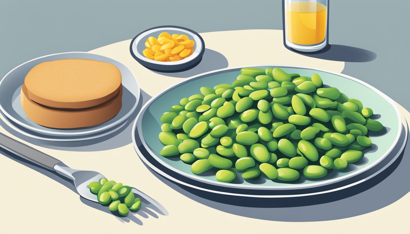 A plate of broad beans next to a diabetes-friendly meal with a "yes" checkmark