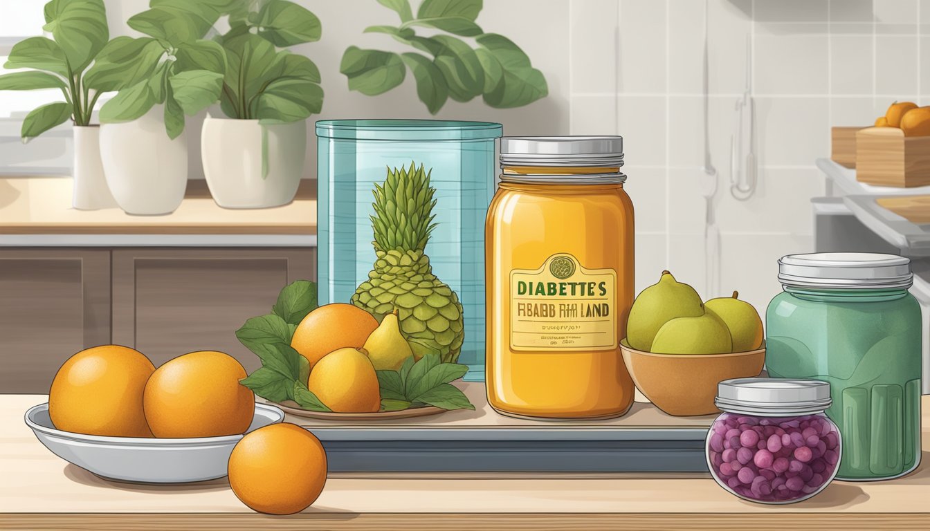 A diabetic-friendly kitchen with a bowl of buddha's hand fruit next to a container for storage and preservation