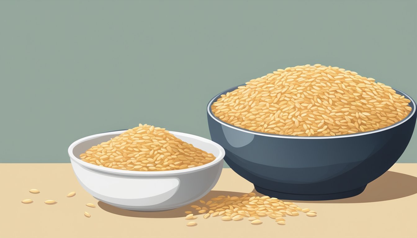 A bowl of brown rice syrup next to a pile of whole grains, with a clear divide between the two sides