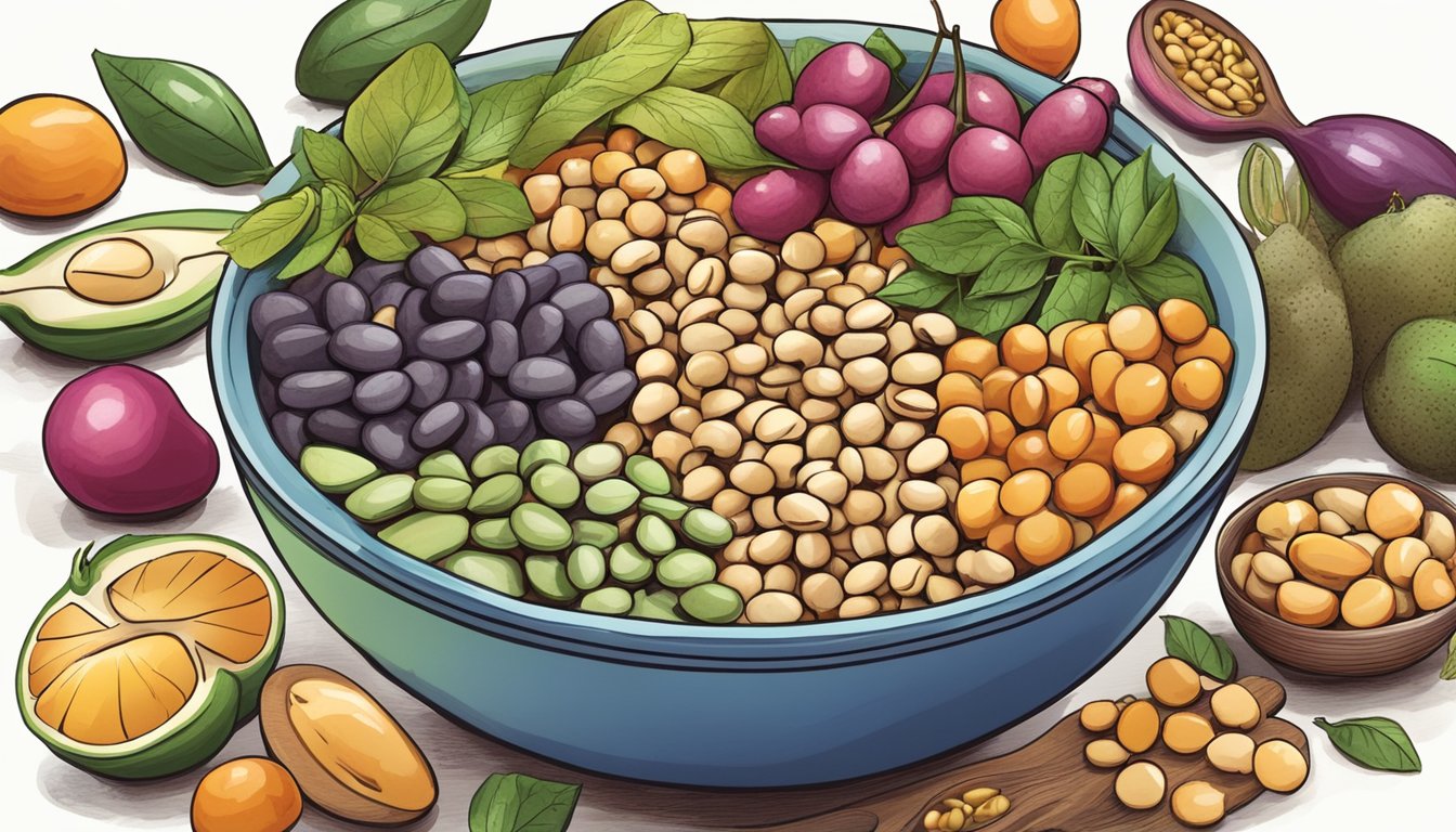 A colorful bowl of calypso beans surrounded by various diabetes-friendly foods