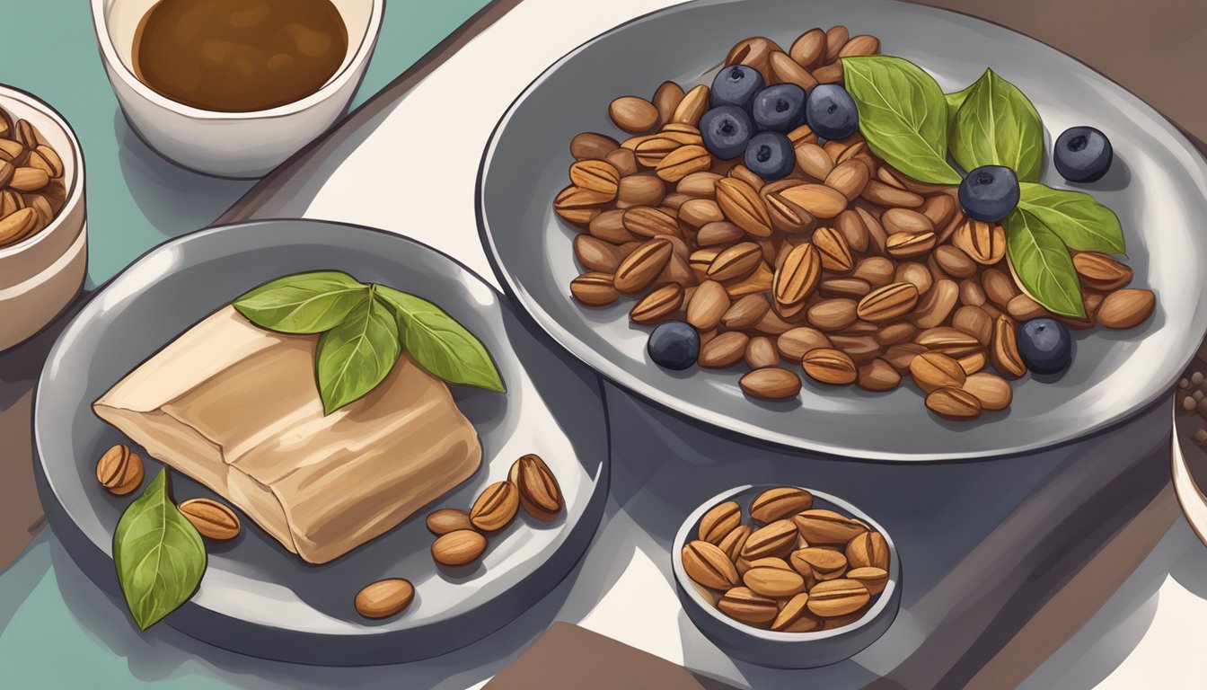 A diabetic-friendly meal featuring carob, nuts, and fruits on a plate