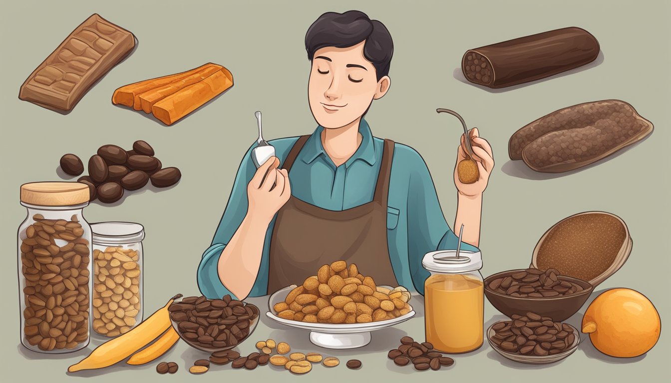 A diabetic person comparing carob and other food items