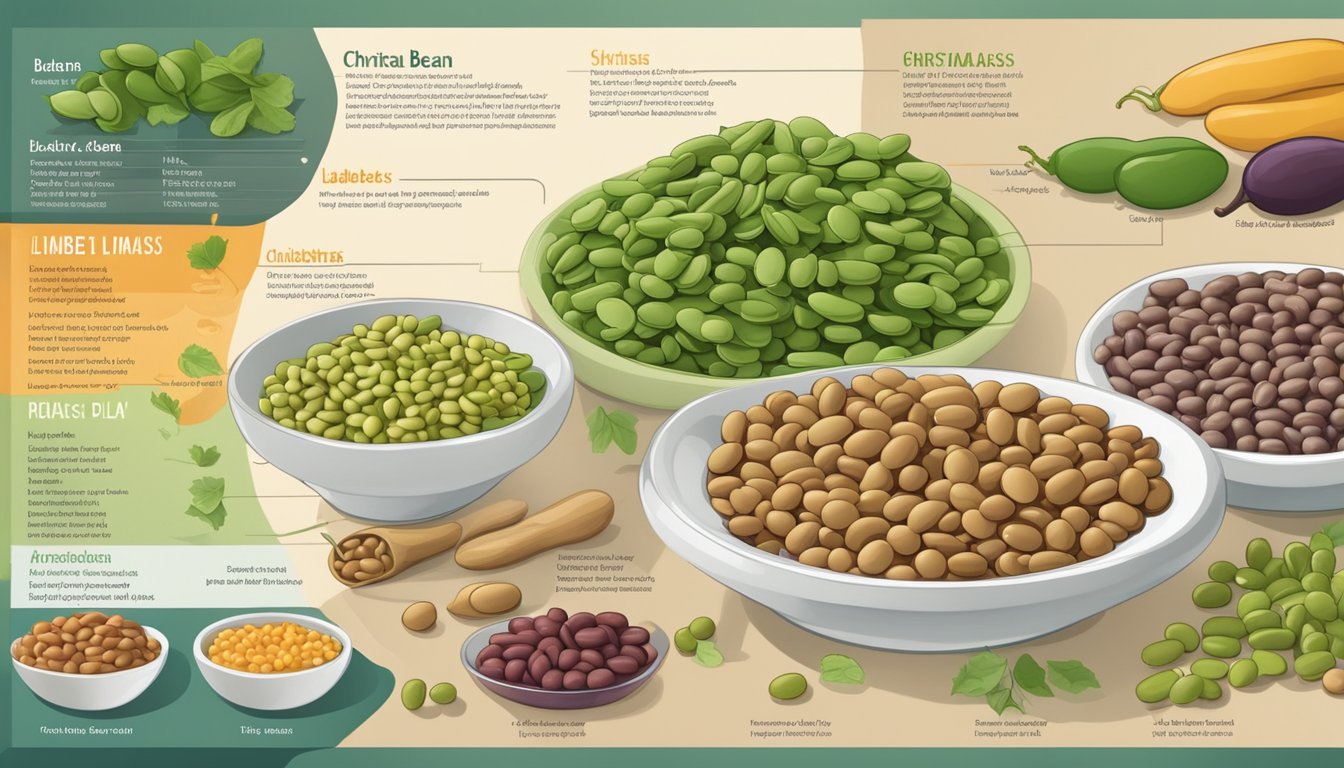 A plate with various types of beans, including Christmas Lima beans, next to a diabetic meal plan chart