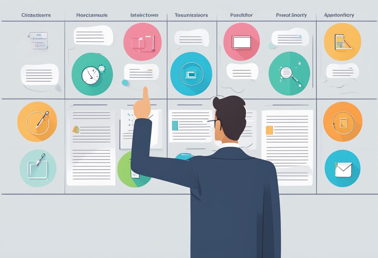 A person pointing to a clear, organized chart with various speech techniques and examples