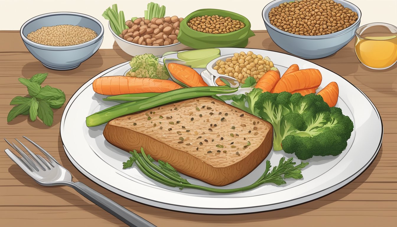 A plate with a variety of diabetic-friendly foods, including lean proteins, non-starchy vegetables, and whole grains, with a piece of cusk as the main dish