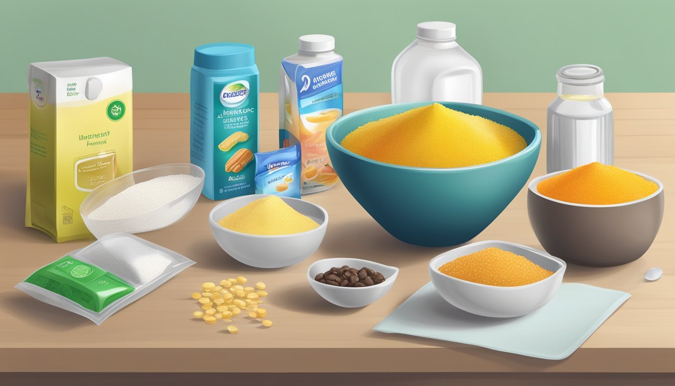 A table with various sweeteners, including cyclamate, and a diabetic-friendly food item