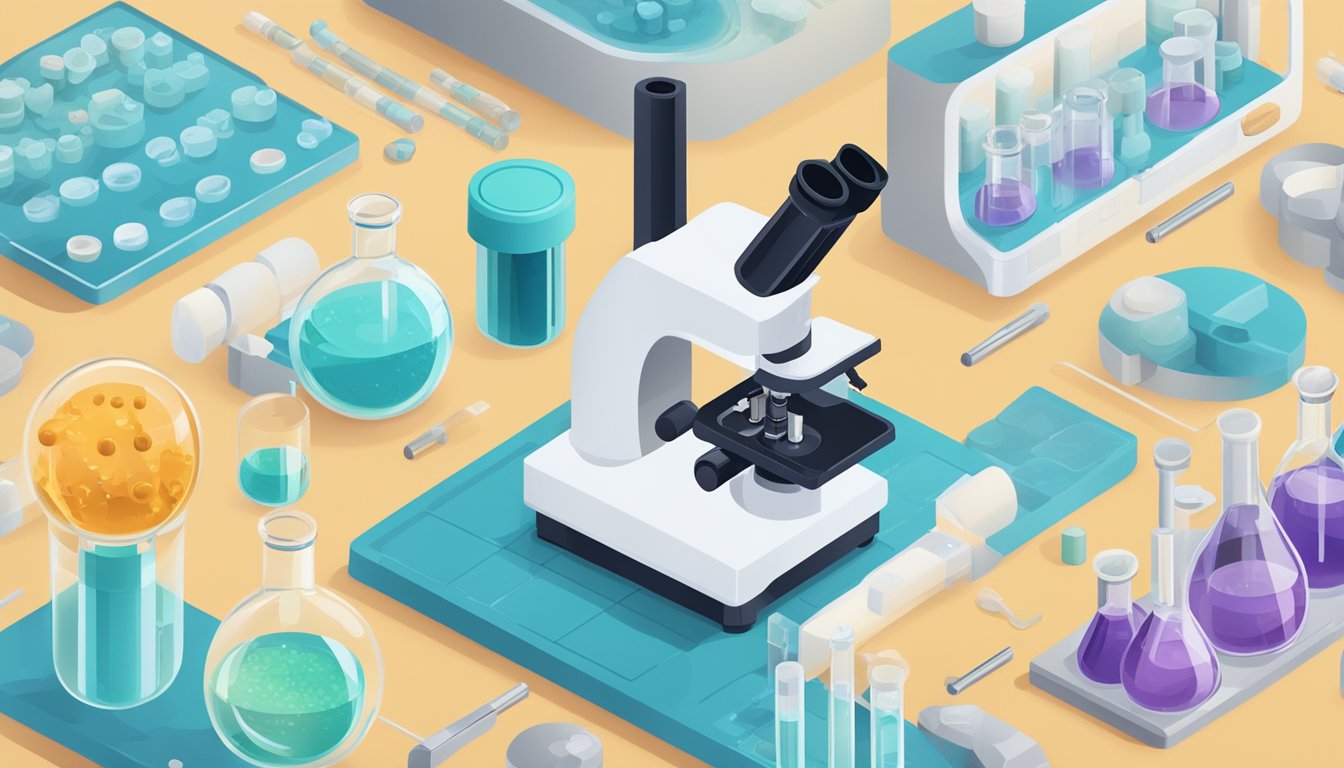 A laboratory setting with test tubes and a microscope, showcasing the impact of cyclamate on gut health