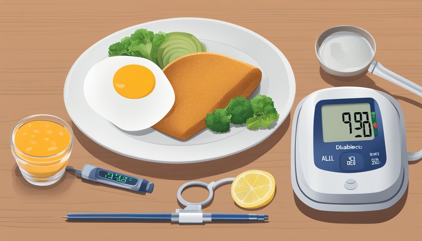 A plate of douchi next to a blood glucose monitor and a diabetic-friendly meal