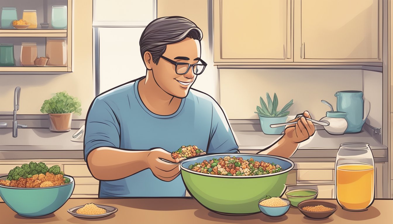 A diabetic person enjoying a bowl of cooked emmer with a variety of gluten-free and sensitive-friendly toppings