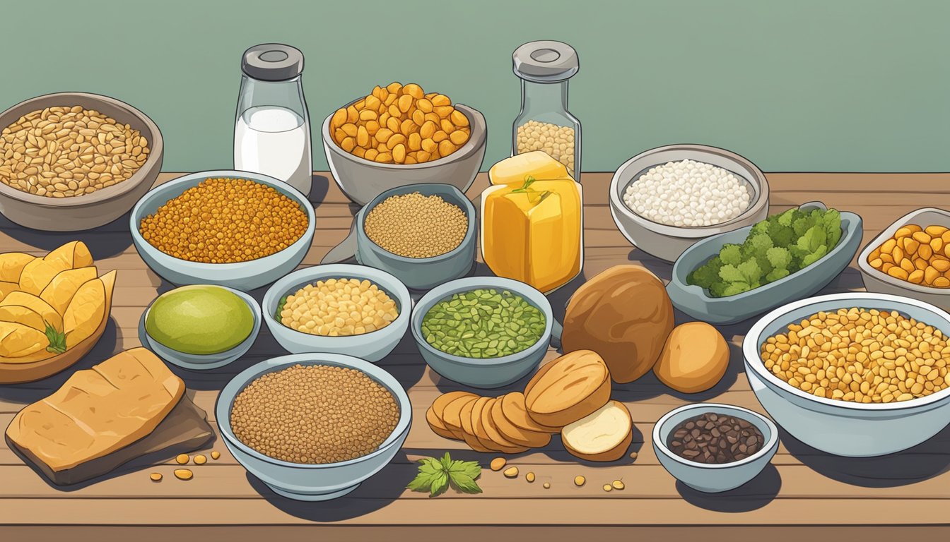 A table with a variety of food items, including freekeh, and a chart showing glycemic index and blood sugar levels